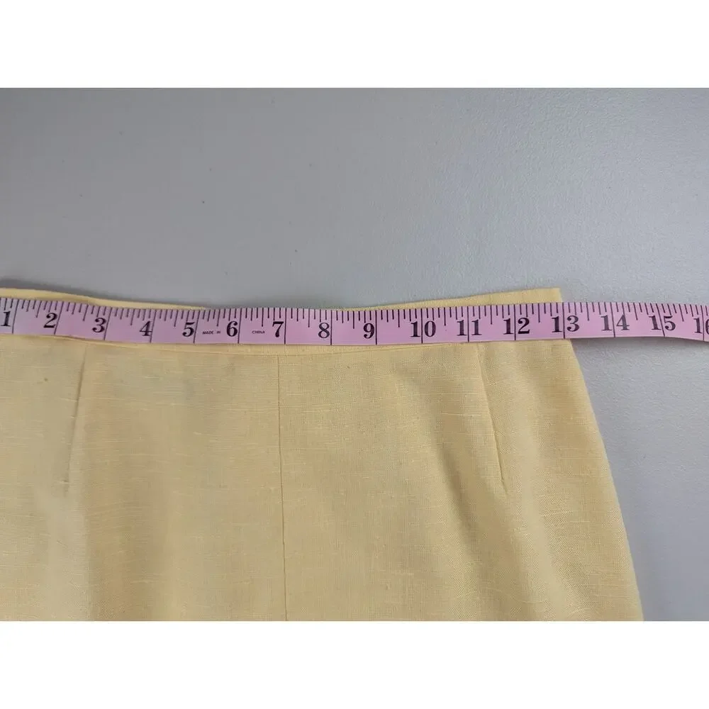 Vtg Linen Butter Yellow Midi Skirt The Villager Classic Office Preppy Slit XS